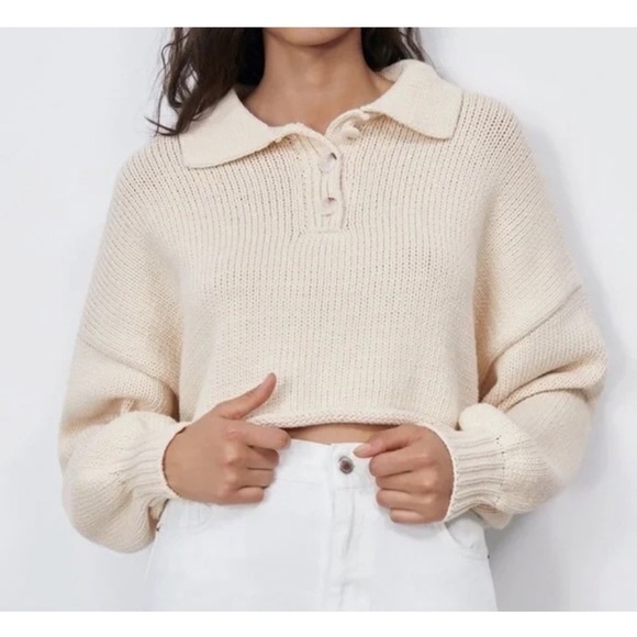 Zara Sweaters - Zara chunky knit cropped sweater beige small